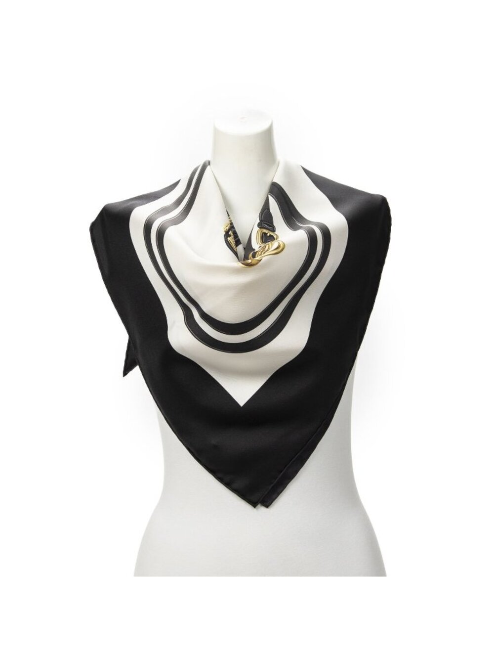 Hermes Scarf Black Ivory Twill Silk - Picture 1 of 5